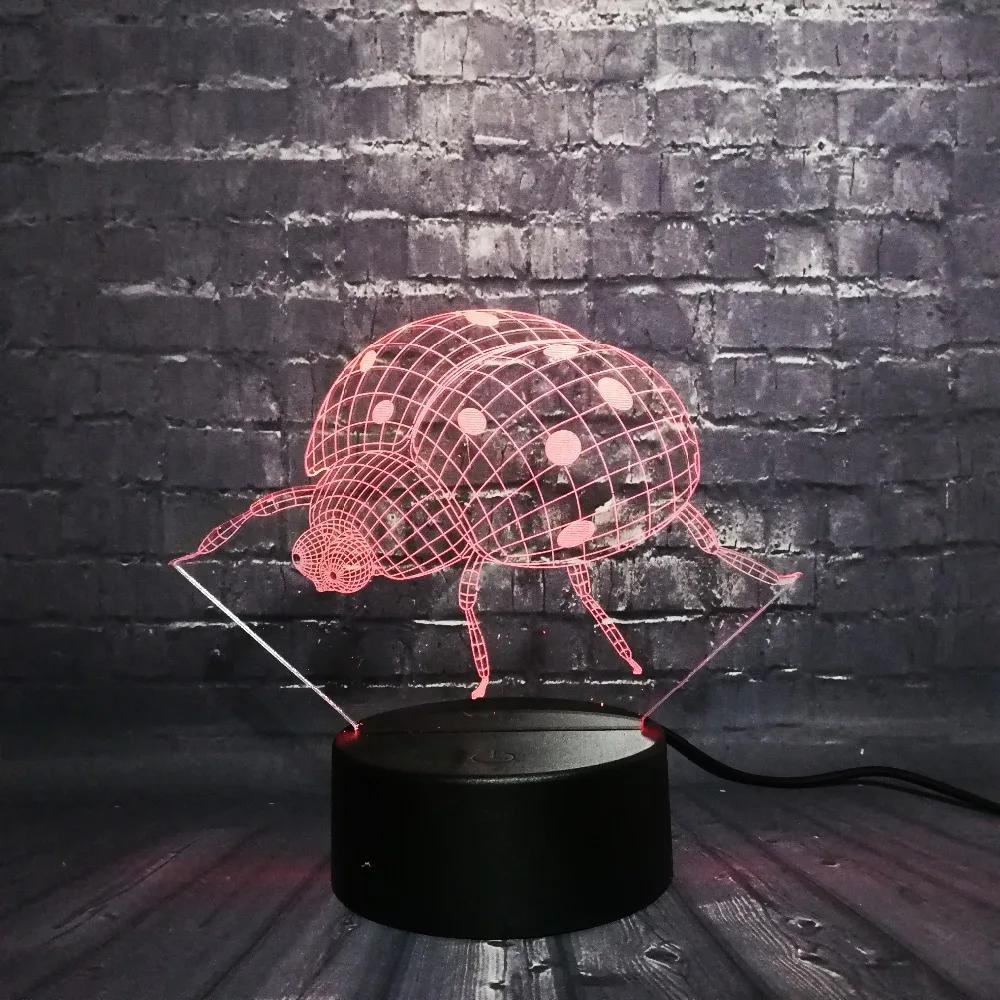 

3D Lady beetle USB Base LED Night light RGB Decoration Animal lamp Bedroom Sleep Light 7 Color Change Boy Kid Christmas Gift Toy