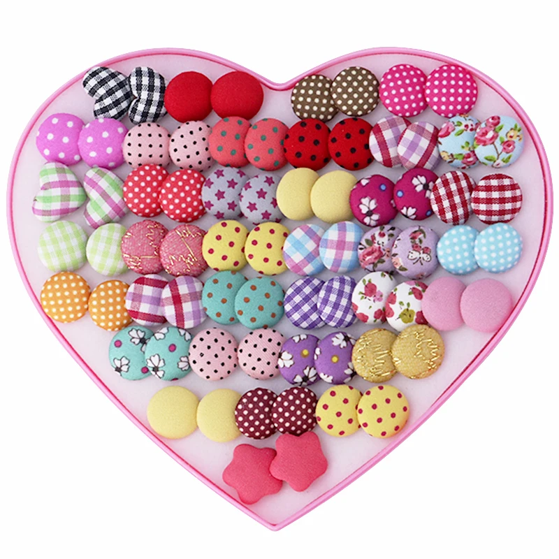 

YANG&RH 36 Pairs/Lot Random 2019 New Arrival Print Flower Stud Earrings For Women Handmade Round Heart Shaped Small Earring Set