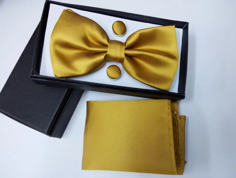 gold Подарок мужчине шелк подарки для мужчин бабочкой Карманный площадь кешью цветы галстук-бабочка и платок носовой платок с запонки box set - Цвет: gold