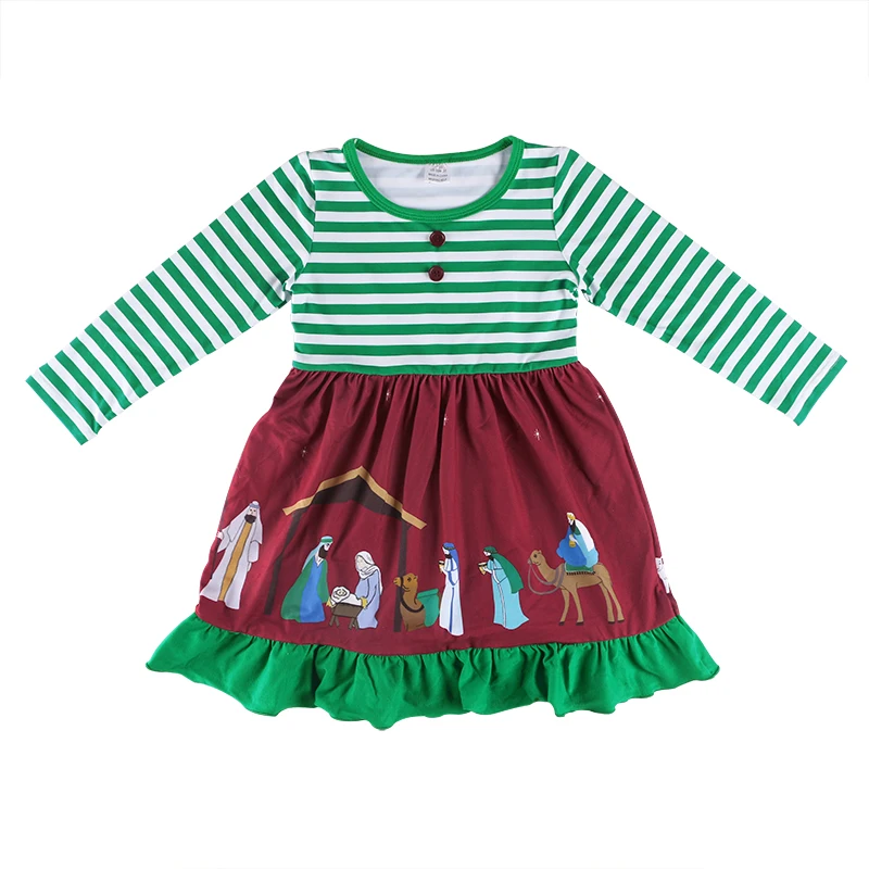 

Kaiya Angel 2018 Wholesale Kids Dress For Girls Striped Long Sleeve Autumn One Piece Princess Wedding Party Clothes 5pcs/lot