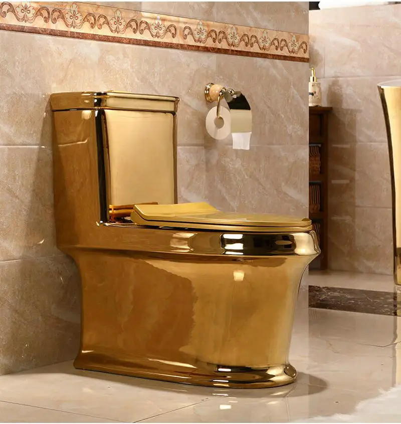 Художественный Гладкий Золотой Цельный унитаз сифон смывание s-ловушка напольный роскошный вилла ванная комната сиденье Туалет