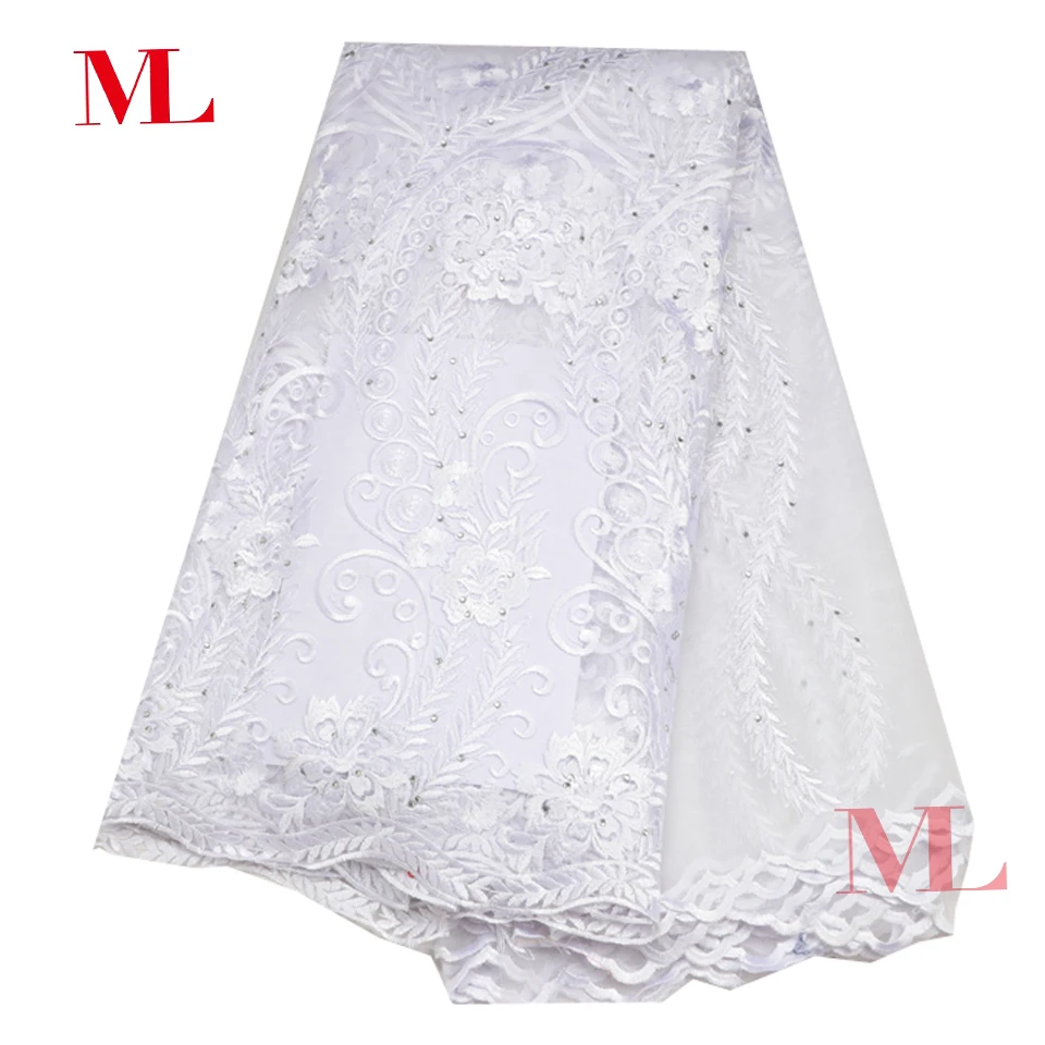 

5yards Nigerian 2018High Quality african lace fabric French lace fabric white net rhinestones embroidery mesh swiss tull lace
