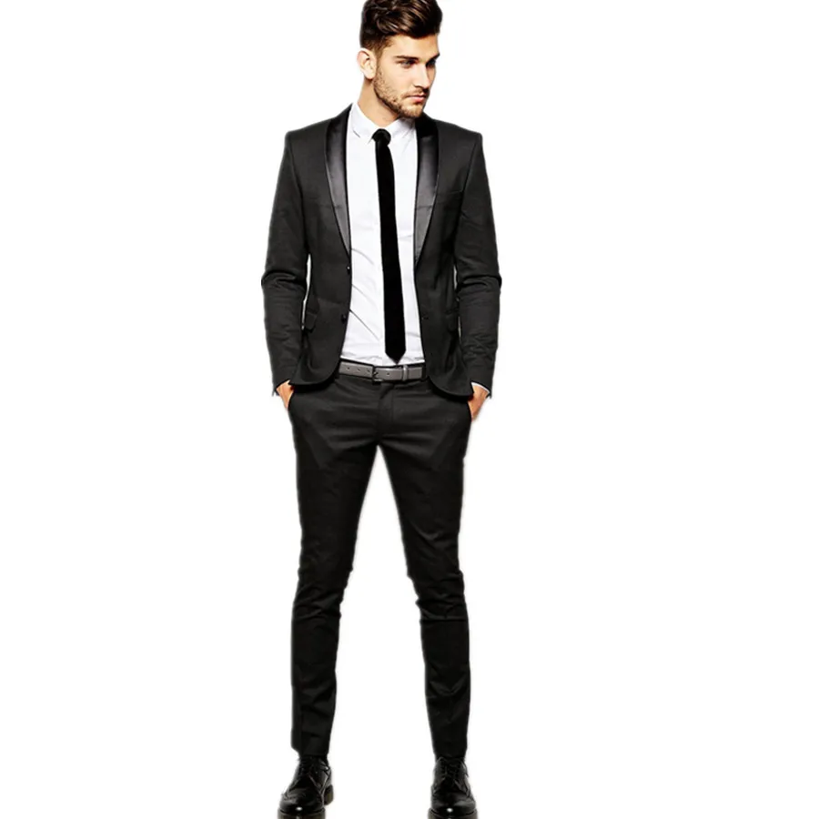 Черный тонкий для выпускных, свадеб костюм без риска покупки модные смокинги джентльмена свадебные костюмы для мужчин(куртка+ брюки+ галстук - Цвет: Черный