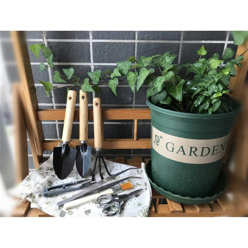7 pcs Mini Garden Tools Set Plant Shovel Gardening With Wooden Handles Metal Head Gardener Bonsai Tool Garden Tools (7)
