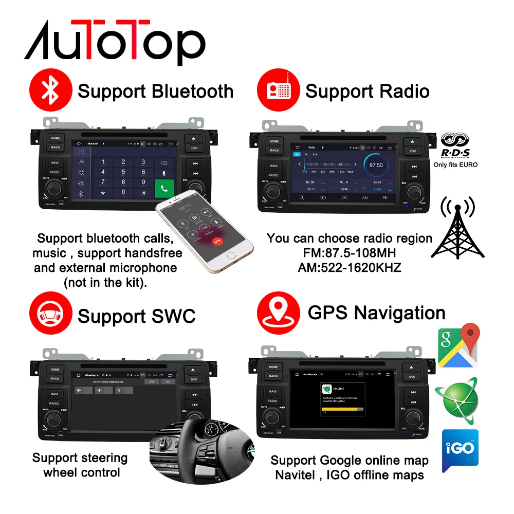 Clearance AUTOTOP 7" Android 9.0 Car Multimedia Player For BMW E46 M3 Rover 75 Coupe 318/320/325/330/335 1998-2006 Car DVD GPS Navigation 2