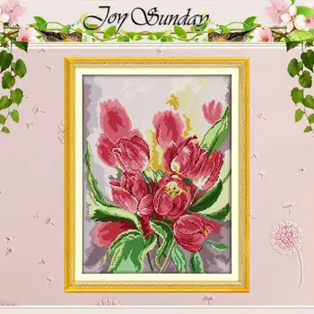 

Pink tulip counted Cross Stitch 11CT 14CT Cross Stitch Set Wholesale DIY flower Cross-stitch Kit Embroidery Needlework