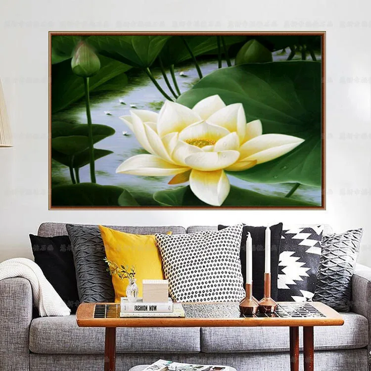 

Square Diamond 5D DIY Diamond Painting "White lotus" Embroidery Cross Stitch Rhinestone Mosaic Painting Decor