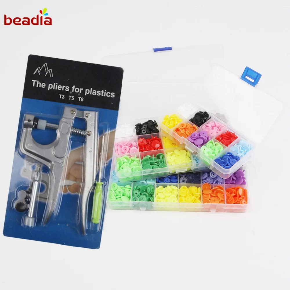 

Professional Pliers Metal Tool T5 Resin Snap Buttons 80-240sets Clamps Press Plastic Button Kit
