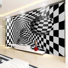 Пользовательские фотообои современные 3D Геометрические черно-белые решетки шар гостиной диван ТВ фон обои для стен 3D