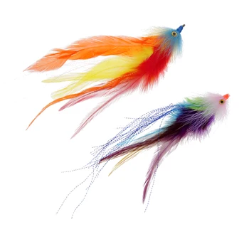 

2pcs Artificial Feathers Fish Shape Fly Fishing Streamer Flies Freshwater Lake Fishing Lure Baits for Sea Deep Fishing