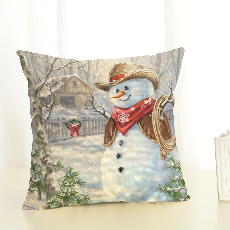 Новая цветная Рождественская подушка со снеговиком, наволочка из хлопка и льна для домашнего декора, наволочка для дивана, cojines decorativos para