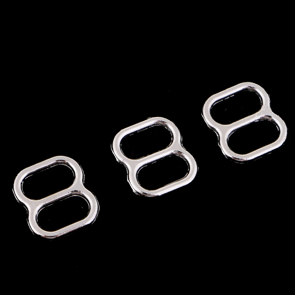 100Pcs Metal Bra Strap Adjustment Sliders 8 Shape Hooks Lingerie Undergarment Bikini Sewing Adjuster Fastener Bra Slider Buckle