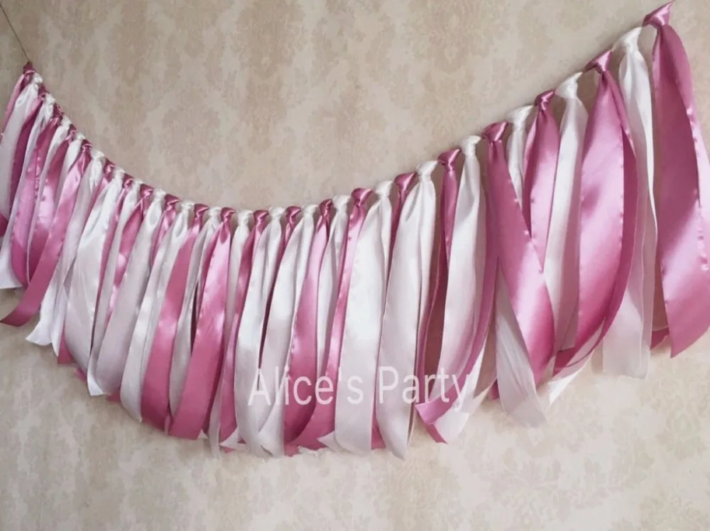 us 13 85 new rag fuchsia white buntings wedding party ribbon garland baby shower banner bridal shower pale mauve engagement decorations in banners bridal shower banners