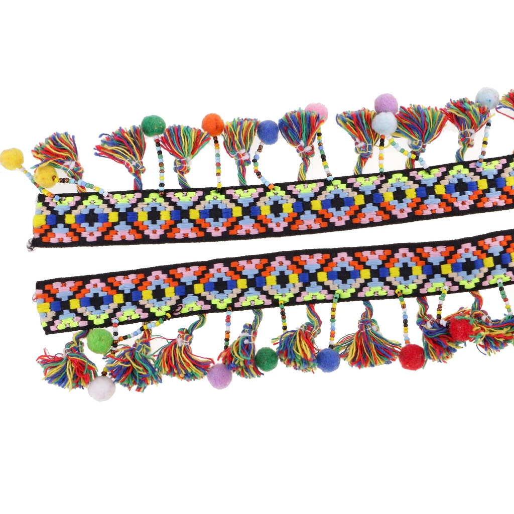 1 Yard Colorful Pom Pom Beads Fringe Tassels Braid Jacquard Ribbon Trim 60mm for DIY Clothes Leather Craft Accessories