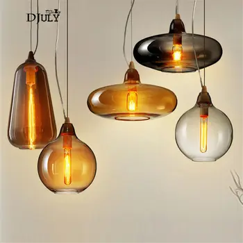 

nordic Fish tank amber grey glass pendant lights for living room dining room postmodern home deco hanging lamp kitchen fixtures
