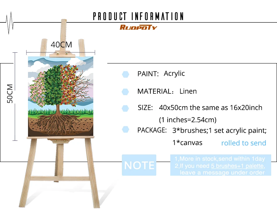 Ruopoty рамка 60x75 см деревья Diy Краска ing по номерам набор Современная Настенная художественная картина по номеру Акриловая Краска на холсте