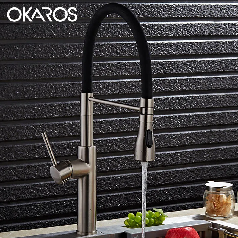  OKAROS Tall Kitchen Sink Faucet Pull Out Dual Spray Mode Nickle Brush Chef Mixer Tap 360 DegreeSwiv - 32838134814
