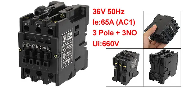 36V 50Hz Coil 65A(AC-1) Ie 3 Poles 3NO 660V Ui 35mm Mounting Rail AC Contactor