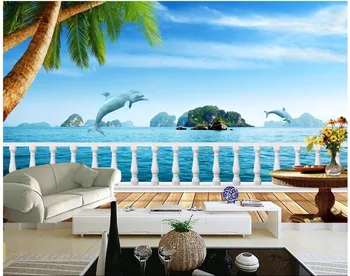 

3d wall cloth Chinese Silk custom photo mural Fresh sea view room scenery background wall home improvement room 3 d print fabric