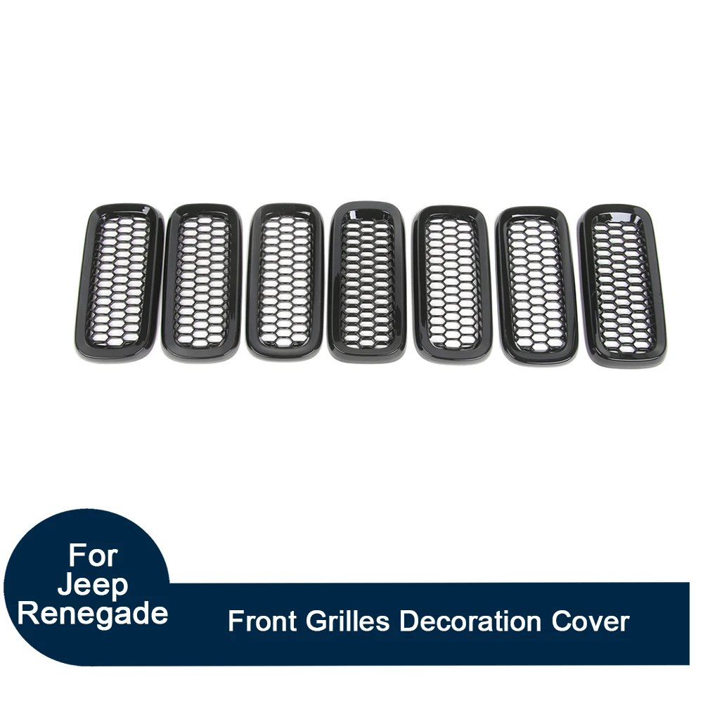 

Car Exterior Front Mesh Grill Grilles Decoration Cover Fit For Jeep Renegade 2015+ 7PCS Black Grid Trims Accessories