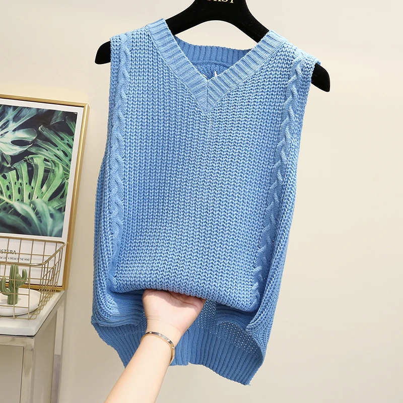 Autumn Women Spring Sleeveless V-neck Knitted Vest Coat Twist Drawstring Irregular Hem Sweater Tank Tops Knit Pullovers Vests