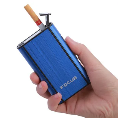 Алюминиевый фокус, Карманный чехол для сигарет, автоматический выталкиватель, Серебряная коробка для сигарет, держатель, 8 шт. сигарет, гаджеты для мужчин, курильщик - Цвет: Blue