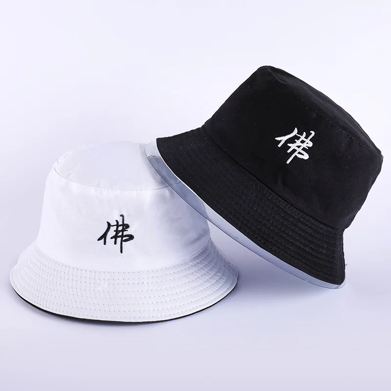 Которая показывает вышивка китайских букв опракидывающая шляпа-ведро две стороны летняя шляпа Панама хлопок черный желтый рыболовная шляпа YY173