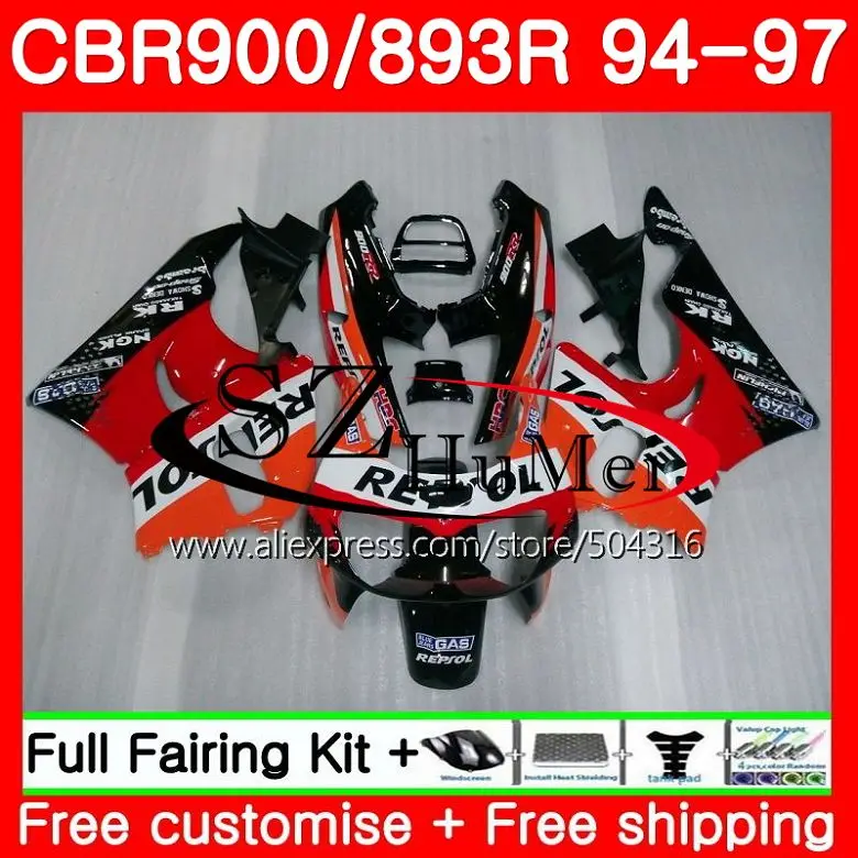Корпус для HONDA CBR 893RR CBR900RR CBR893RR 94 95 96 97 115SH1 CBR 893 CBR900 CBR893 RR Repsol orange 1994 1995 1996 1997 обтекатель