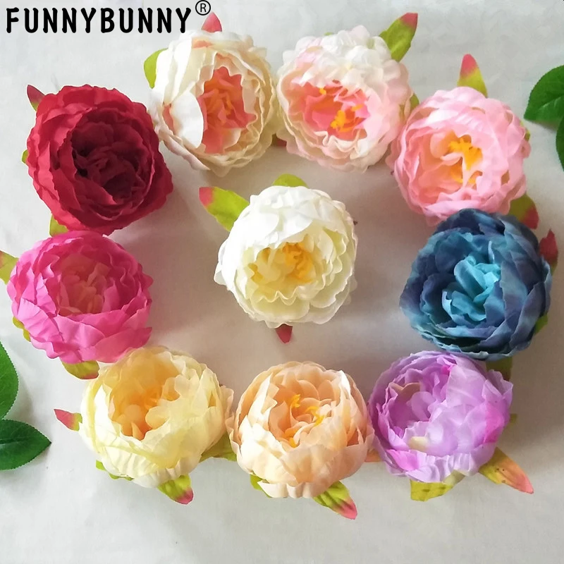 

FUNNYBUNY 5pcs Artificial Peony Head For Wedding Decoration DIY Decorative Wreath Fake European Fall Vivid Silk Party Decor