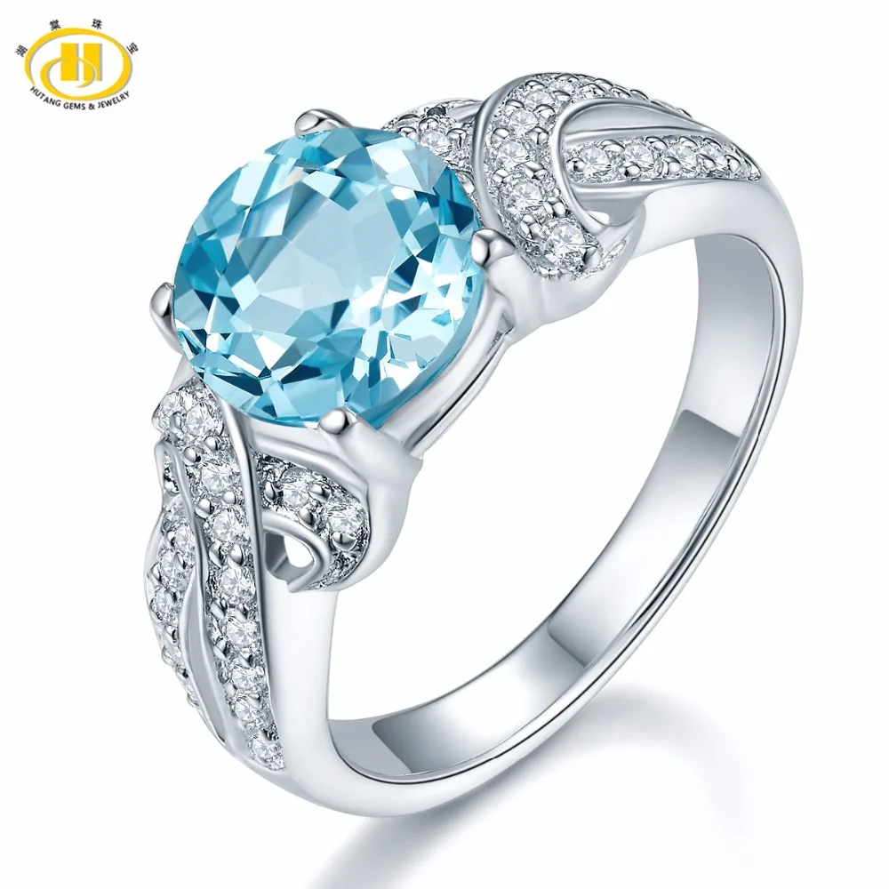 Hutang Engagement Ring 2.39 ct Natural Gemstone Sky Blue Topaz Solid 925 Sterling Silver Infinity Fine Stone Jewelry For Women