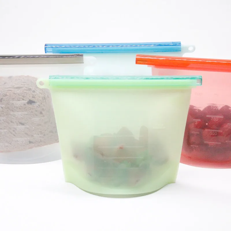 

1000ml~1500ml Kitchen Food Sealing Storage Bag Reusable Refrigerator Fresh Bags Silicone Fruit Meat Ziplock Kitchen Organizer