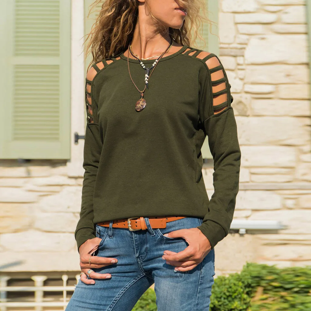 

Women clothing Summer Fashion Solid O-Neck Long Sleeve Top dames clothing zomer womens blouses and tops chemise femme manche