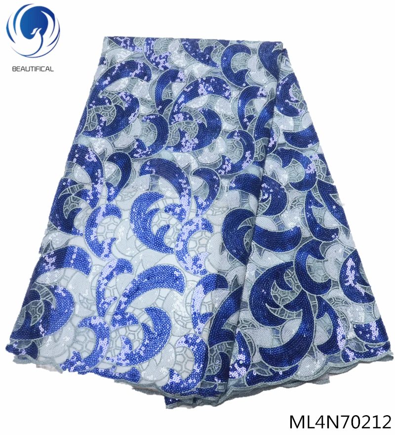 

BEAUTIFICAL blue sequin lace fabric 2019 african lace fabric latest african laces selling products 5yards/lot ML4N702
