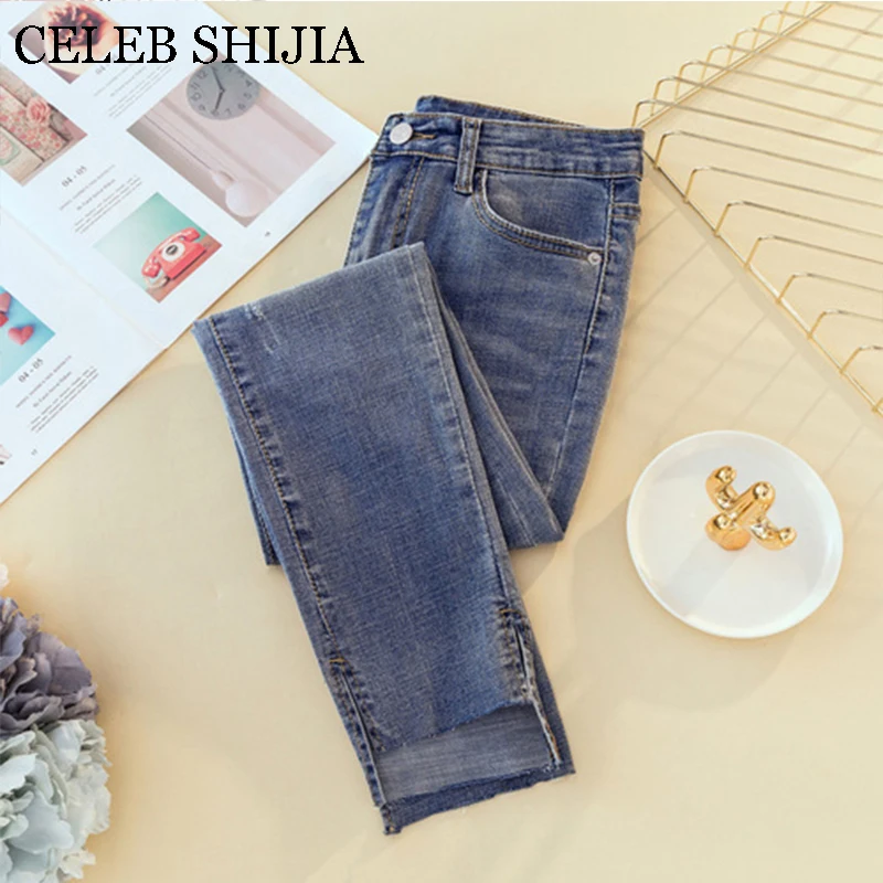 

Blue Color High Waist jeans woman Ankle Length Casual Washing Skinny Women Stretch Women Jeans Elastic straight Cool denim s-xxl