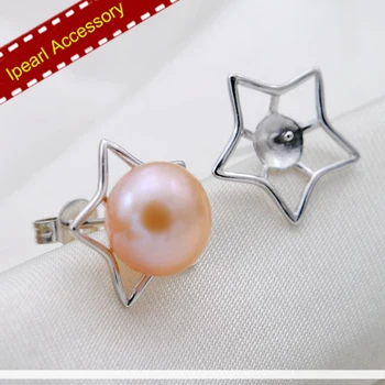 

Lovely Stars Stud Earrings Settings S925 Sterling Silver Pearl Stud Earrings Findings&Components 3Pairs/Lot