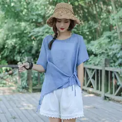 Милый девчачий Топ Женская блузка рубашка 2019 летняя одежда корейские женские рубашки Асимметричные Топы повседневные свободные блузы Camisa
