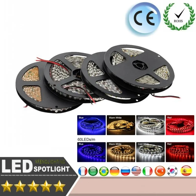 

LED Strip Non Waterproof 5M SMD 5050 2835 3528 LED Stirp Light DC 12V Flexible Strip 300LEDs For Christmas Indoor Home Lighting