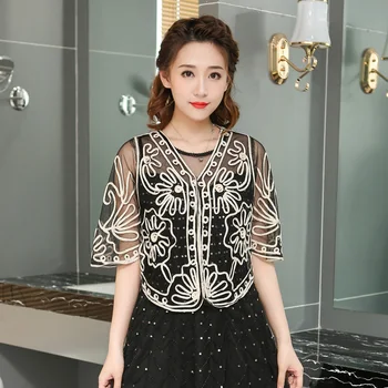 

Bohemian Flower Small Shawl Gauze Net Short Coat Summer Women's Bridal Wedding Floral Lace Wraps Bolero Shrug Casacos Feminino