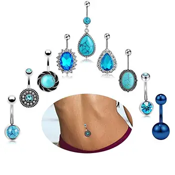 

14G 10mm Sexy Belly Button Rings Body Jewelry Women Blue CZ Navel Septum Ring Piercing