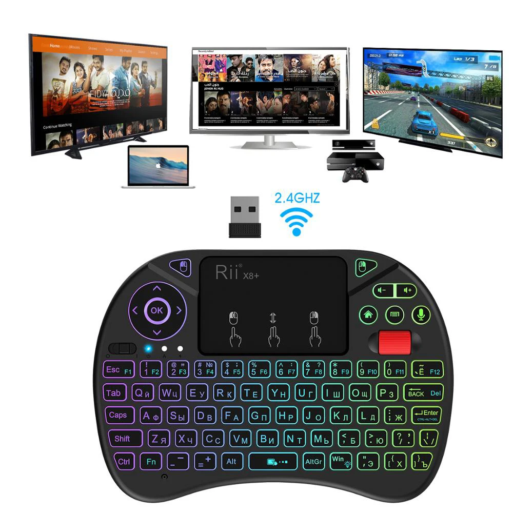  Rii X8+ Russian English 2.4GHz Wireless Mini Keyboard With Touchpad Voice Search Changeable Color B