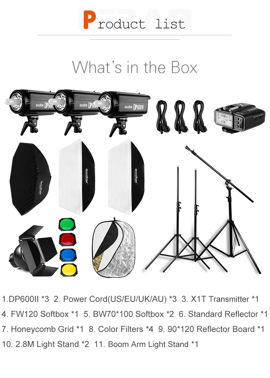 DHL 1800Ws Godox DP600 II 3x600 Ws Фотостудия вспышка светильник ing, софтбокс, светильник, стойка, штанга для фотостудии кронштейн светильник