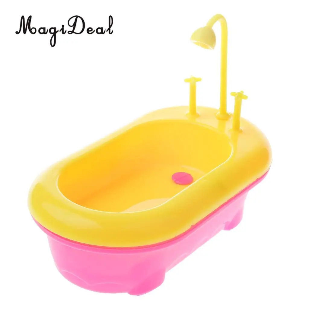 1Set 1/6 Miniature Bathtub+Toilet Model Dollhouse Miniature Bathroom Furniture for Dolls Acc Kids Children Role Playing Toys