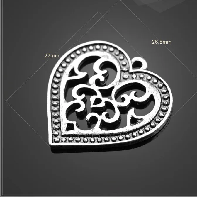 

High quality 10 PCS/Lot 26.8mm*27mm alloy antique silver bracelets hearts charms for bracelet