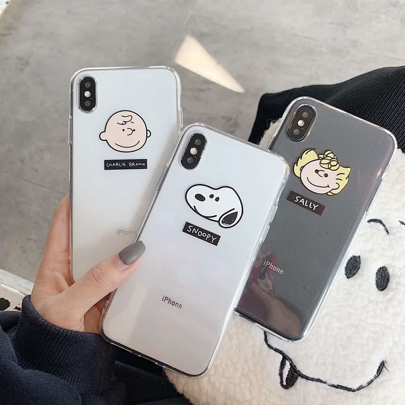 

Cute Snoopys Dog and Charlie Brown soft phone case For iphone 6 6s 7 8 plus X XS XR MAX 6plus clear Silicon Ultra TPU cover