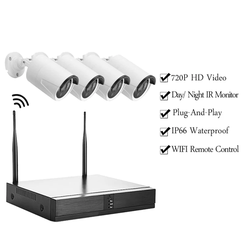 Wi Fi Беспроводной NVR комплект 4CH домашняя система видеонаблюдения 1.0MP разрешение наружная Водонепроницаемая ip-камера P2P видео набор для наблюдения