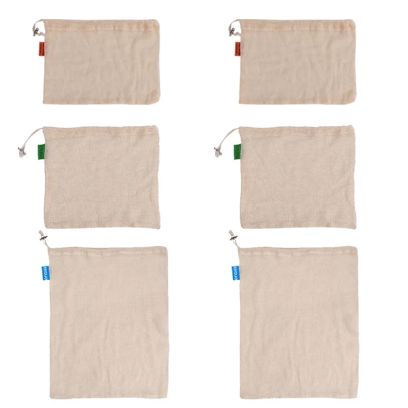 6 PCS Reusable-Produce-Bags Organic Cotton Mesh Storage Bag Biodegradable Zero Waste Grocery Bag Home Storage Decor 40AP2403