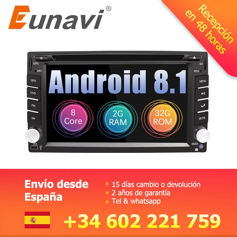Eunavi Universal 2 Din Android 8,1 reproductor de Dvd del coche GPS + wifi + bluetooth + radio + Octa Core + ddr3 + pantalla táctil capacitiva + estéreo del coche
