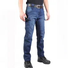 Ix7 Military Combat Tactical Cargo Denim Sweatpants Long Trousers Outdoor Men’s Climbing Training Stretch Straight Tube Pants