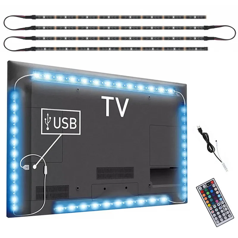 5 В USB SMD 5050 RGB Гибкая светодиодная лента 4X50 см 2x50 + 2x100 ТВ фоновая полоса комплект