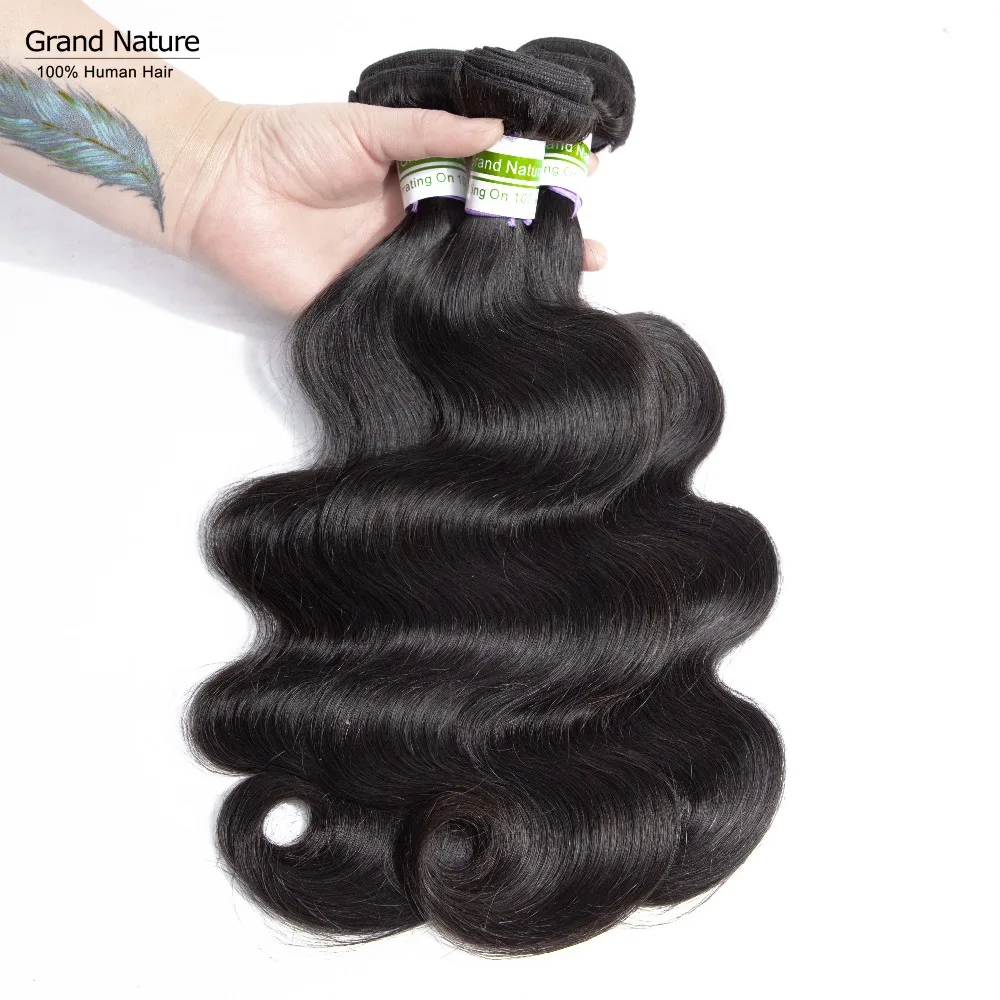 Grand Natural 10A Virgin Hair ткет бразильские волнистые человеческие волосы один пучок натуральный черный один Даритель может быть окрашен и отбелен